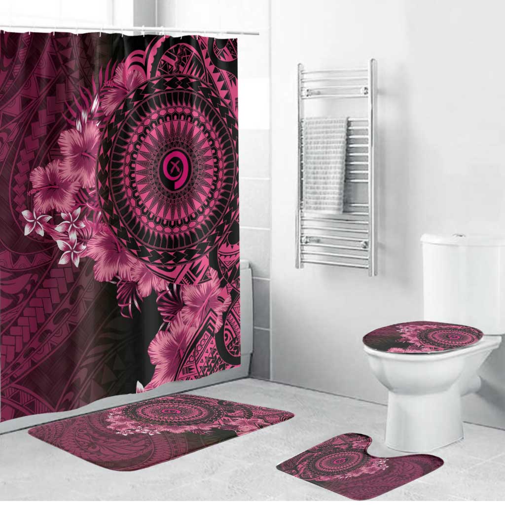 Vanuatu Bathroom Set Hibisus Polynesian Pattern Pink - Polynesian Pride