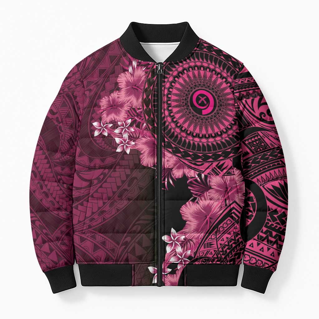 Vanuatu Bomber Puffer Jacket Hibisus Polynesian Pattern Pink LT14 Unisex Pink - Polynesian Pride