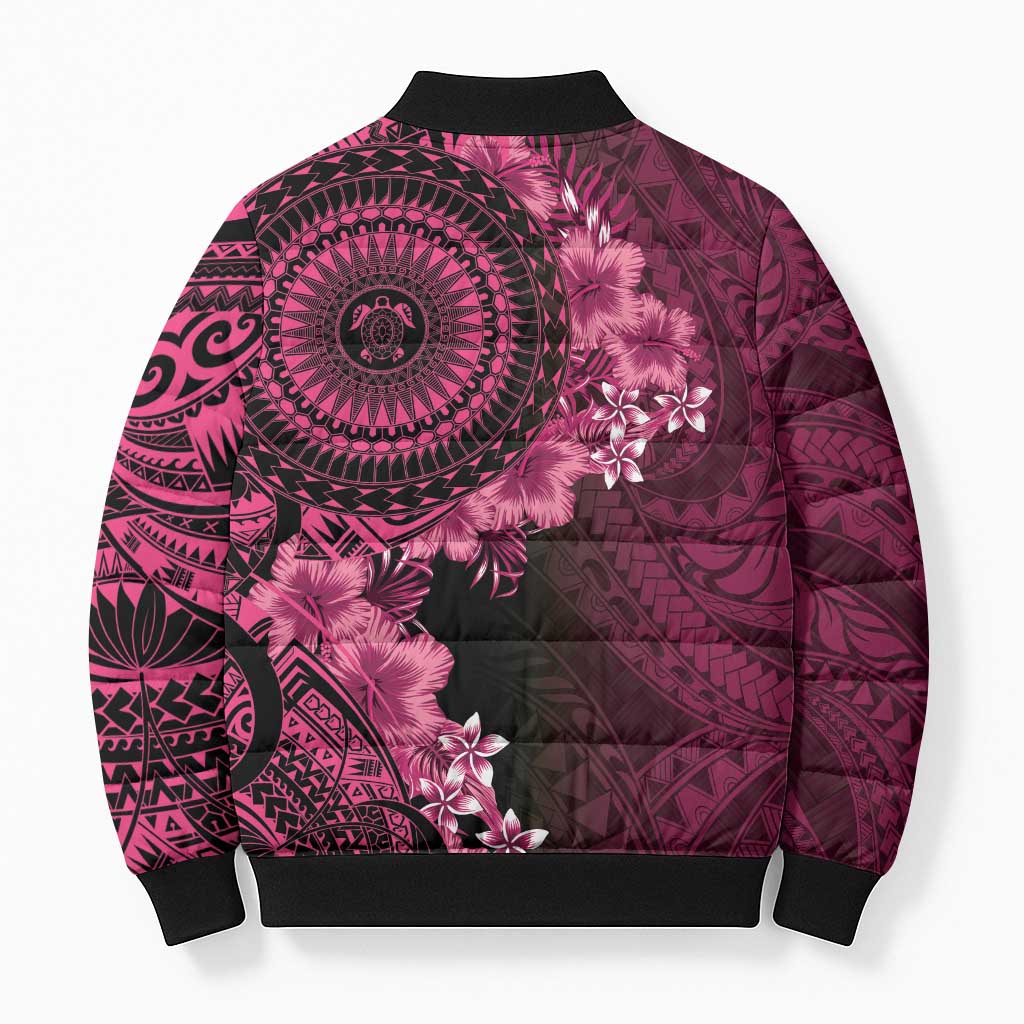 Vanuatu Bomber Puffer Jacket Hibisus Polynesian Pattern Pink LT14 - Polynesian Pride
