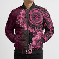 Vanuatu Bomber Puffer Jacket Hibisus Polynesian Pattern Pink LT14 - Polynesian Pride