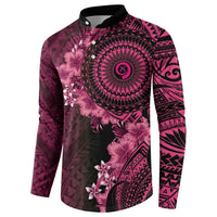 Vanuatu Button Sweatshirt Hibisus Polynesian Pattern Pink LT14 - Polynesian Pride