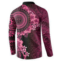 Vanuatu Button Sweatshirt Hibisus Polynesian Pattern Pink LT14 - Polynesian Pride