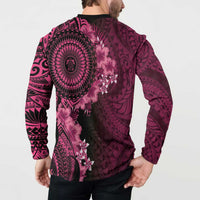 Vanuatu Button Sweatshirt Hibisus Polynesian Pattern Pink LT14 - Polynesian Pride