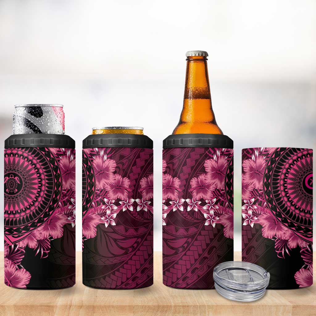 Vanuatu 4 in 1 Can Cooler Tumbler Hibisus Polynesian Pattern Pink LT14 - Polynesian Pride