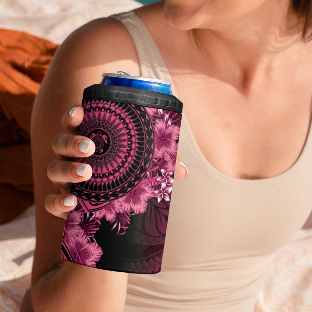 Vanuatu 4 in 1 Can Cooler Tumbler Hibisus Polynesian Pattern Pink LT14 - Polynesian Pride