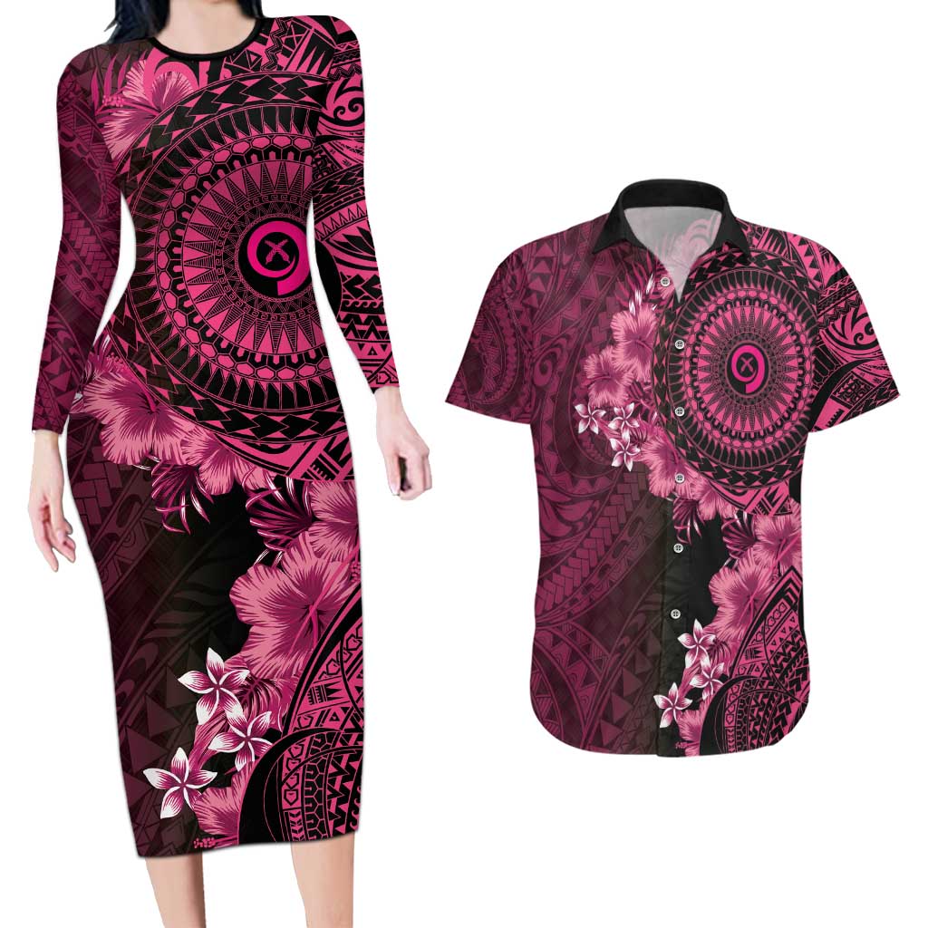 Vanuatu Couples Matching Long Sleeve Bodycon Dress and Hawaiian Shirt Hibisus Polynesian Pattern Pink LT14 Pink - Polynesian Pride
