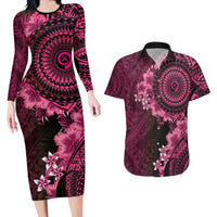 Vanuatu Couples Matching Long Sleeve Bodycon Dress and Hawaiian Shirt Hibisus Polynesian Pattern Pink LT14 Pink - Polynesian Pride
