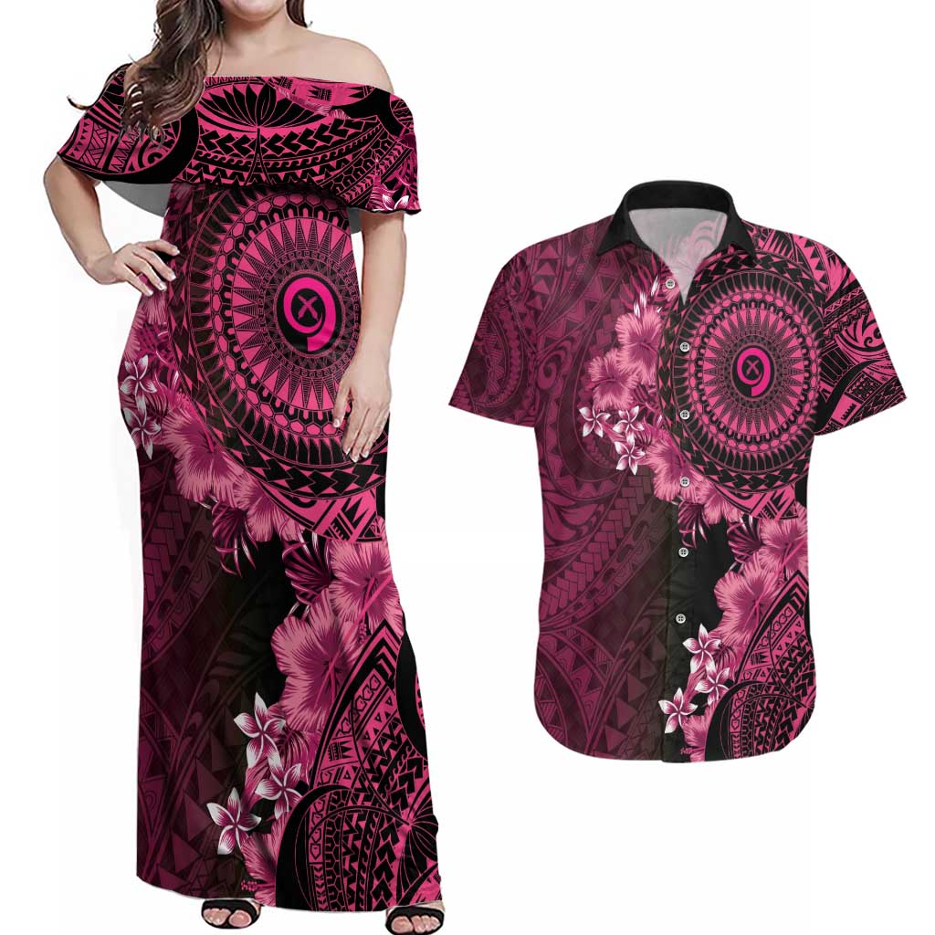 Vanuatu Couples Matching Off Shoulder Maxi Dress and Hawaiian Shirt Hibisus Polynesian Pattern Pink LT14 Pink - Polynesian Pride