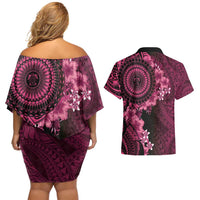 Vanuatu Couples Matching Off Shoulder Short Dress and Hawaiian Shirt Hibisus Polynesian Pattern Pink LT14 - Polynesian Pride