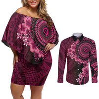 Vanuatu Couples Matching Off Shoulder Short Dress and Long Sleeve Button Shirt Hibisus Polynesian Pattern Pink LT14 Pink - Polynesian Pride