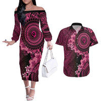 Vanuatu Couples Matching Off The Shoulder Long Sleeve Dress and Hawaiian Shirt Hibisus Polynesian Pattern Pink LT14 Pink - Polynesian Pride
