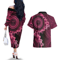 Vanuatu Couples Matching Off The Shoulder Long Sleeve Dress and Hawaiian Shirt Hibisus Polynesian Pattern Pink LT14 - Polynesian Pride