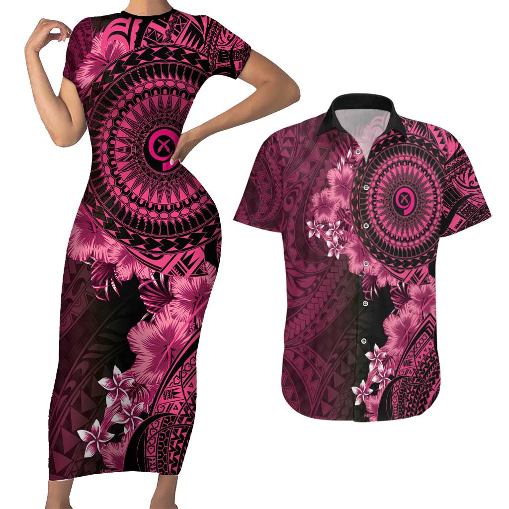 Vanuatu Couples Matching Short Sleeve Bodycon Dress and Hawaiian Shirt Hibisus Polynesian Pattern Pink LT14 Pink - Polynesian Pride