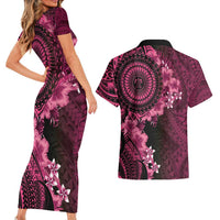 Vanuatu Couples Matching Short Sleeve Bodycon Dress and Hawaiian Shirt Hibisus Polynesian Pattern Pink LT14 - Polynesian Pride
