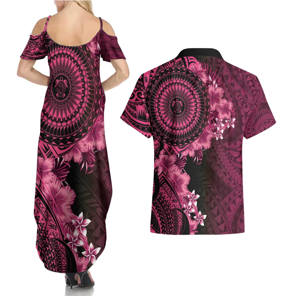 Vanuatu Couples Matching Summer Maxi Dress and Hawaiian Shirt Hibisus Polynesian Pattern Pink LT14 - Polynesian Pride