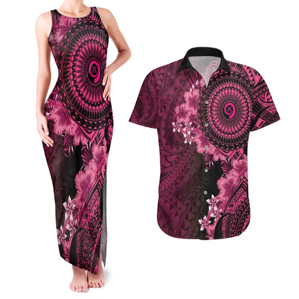 Vanuatu Couples Matching Tank Maxi Dress and Hawaiian Shirt Hibisus Polynesian Pattern Pink LT14 Pink - Polynesian Pride