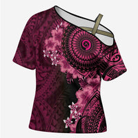 Vanuatu Cross Shoulder Shirt Hibisus Polynesian Pattern Pink LT14 Female Pink - Polynesian Pride