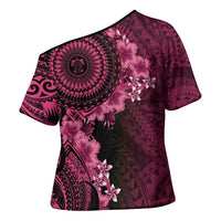 Vanuatu Cross Shoulder Shirt Hibisus Polynesian Pattern Pink LT14 - Polynesian Pride