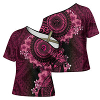 Vanuatu Cross Shoulder Shirt Hibisus Polynesian Pattern Pink LT14 - Polynesian Pride