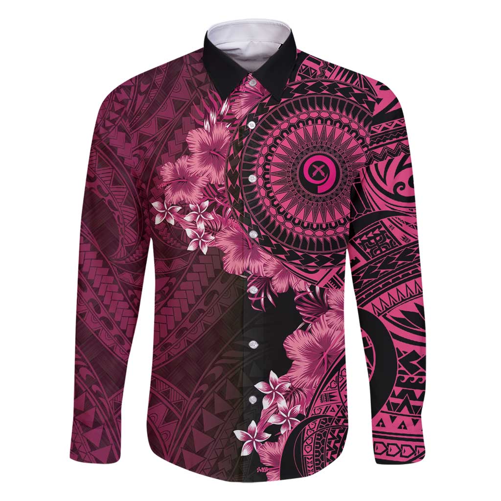 Vanuatu Family Matching Long Sleeve Bodycon Dress and Hawaiian Shirt Hibisus Polynesian Pattern Pink - Polynesian Pride