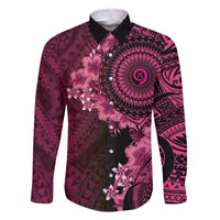 Vanuatu Family Matching Off The Shoulder Long Sleeve Dress and Hawaiian Shirt Hibisus Polynesian Pattern Pink LT14 Dad's Shirt - Long Sleeve Pink - Polynesian Pride