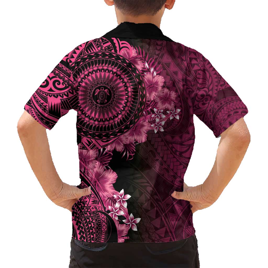 Vanuatu Family Matching Off Shoulder Short Dress and Hawaiian Shirt Hibisus Polynesian Pattern Pink LT14 - Polynesian Pride