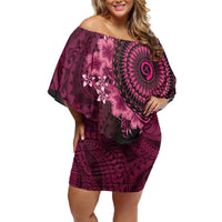 Vanuatu Family Matching Off Shoulder Short Dress and Hawaiian Shirt Hibisus Polynesian Pattern Pink LT14 Mom's Dress Pink - Polynesian Pride