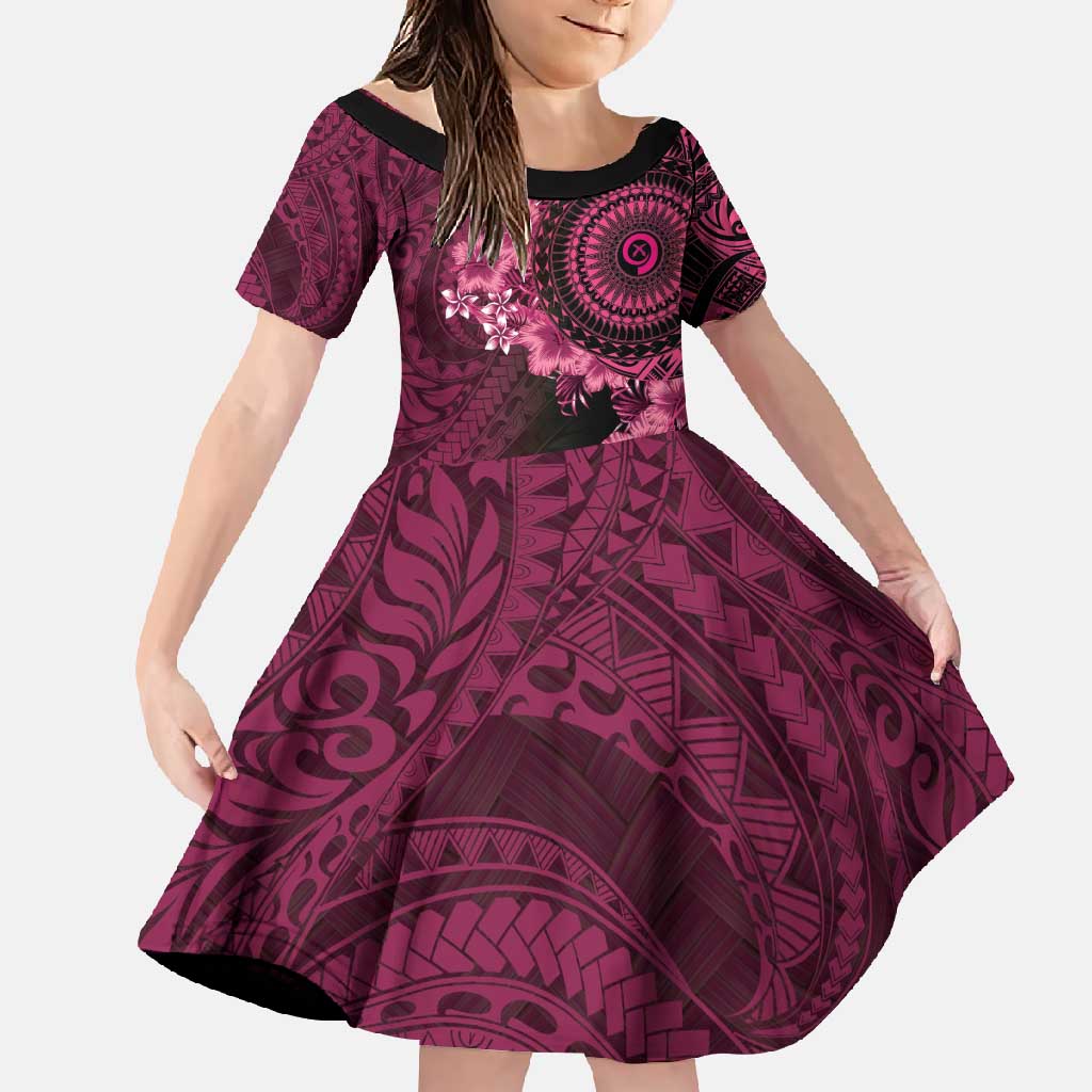 Vanuatu Family Matching Short Sleeve Bodycon Dress and Hawaiian Shirt Hibisus Polynesian Pattern Pink LT14 Daughter's Dress Pink - Polynesian Pride