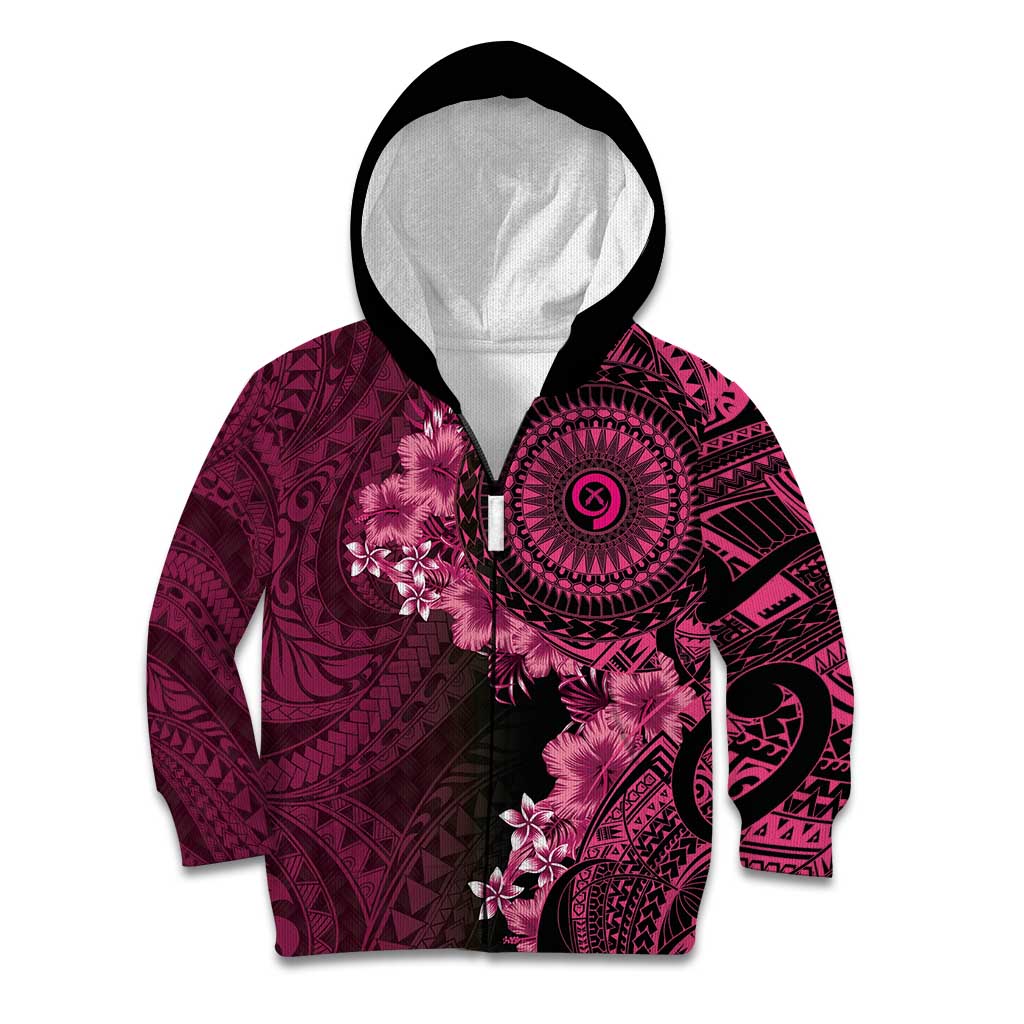 Vanuatu Kid Hoodie Hibisus Polynesian Pattern Pink - Polynesian Pride