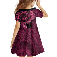 Vanuatu Kid Short Sleeve Dress Hibisus Polynesian Pattern Pink - Polynesian Pride