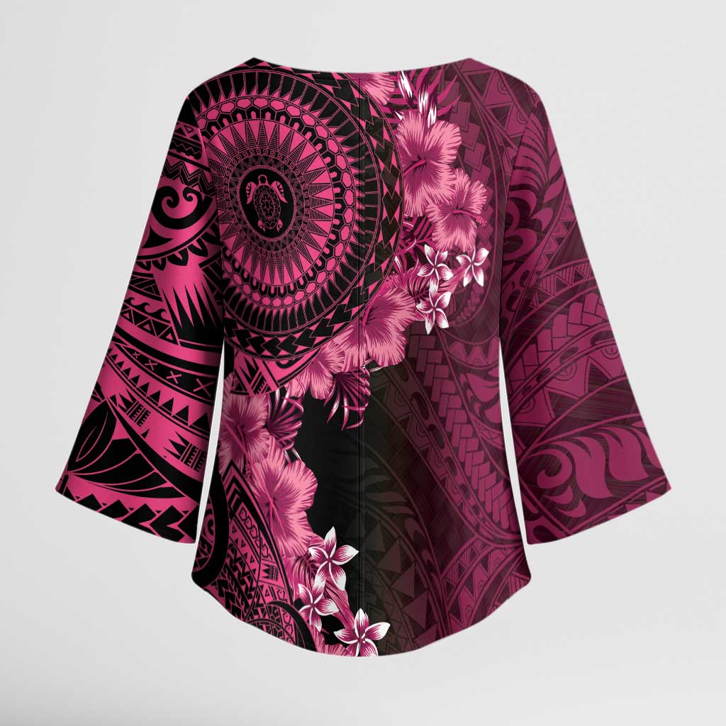 Vanuatu Kimono Sleeve Blouse Hibisus Polynesian Pattern Pink LT14 - Polynesian Pride