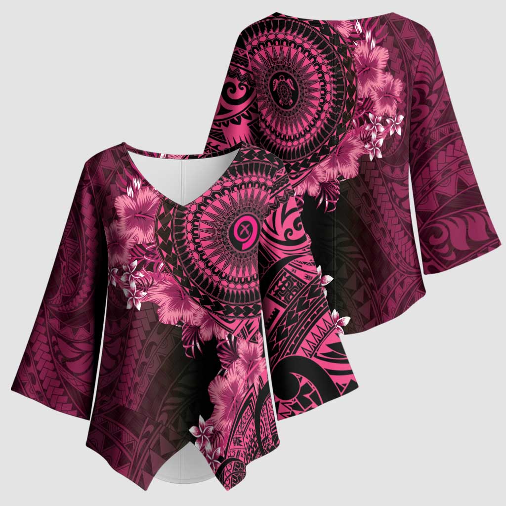 Vanuatu Kimono Sleeve Blouse Hibisus Polynesian Pattern Pink LT14 - Polynesian Pride