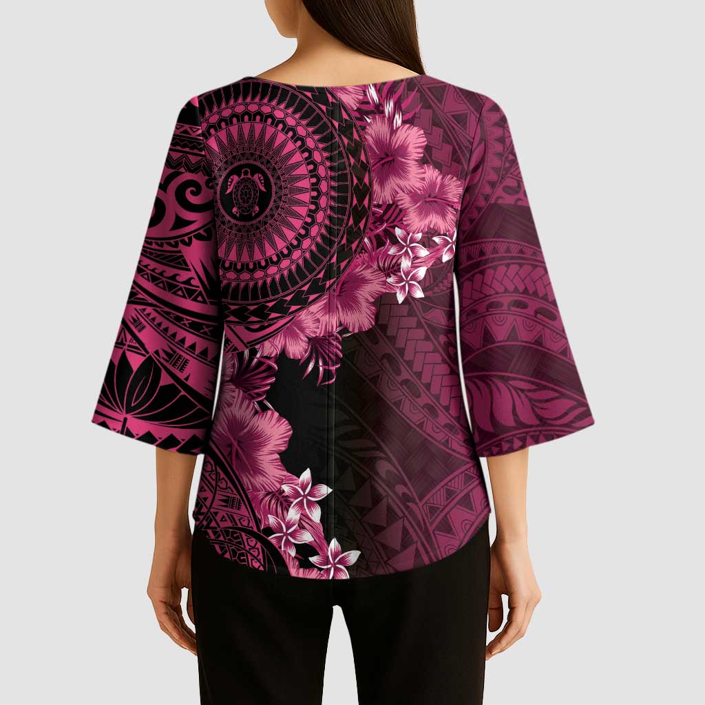 Vanuatu Kimono Sleeve Blouse Hibisus Polynesian Pattern Pink LT14 - Polynesian Pride