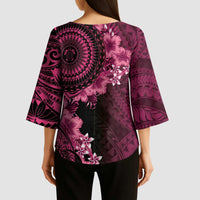 Vanuatu Kimono Sleeve Blouse Hibisus Polynesian Pattern Pink LT14 - Polynesian Pride