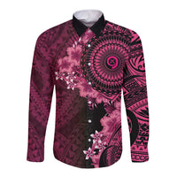 Vanuatu Long Sleeve Button Shirt Hibisus Polynesian Pattern Pink LT14 Unisex Pink - Polynesian Pride
