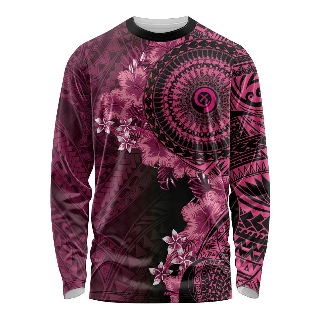 Vanuatu Long Sleeve Shirt Hibisus Polynesian Pattern Pink LT14 Unisex Pink - Polynesian Pride