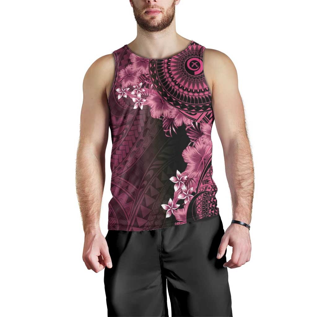 Vanuatu Men Tank Top Hibisus Polynesian Pattern Pink LT14 - Polynesian Pride