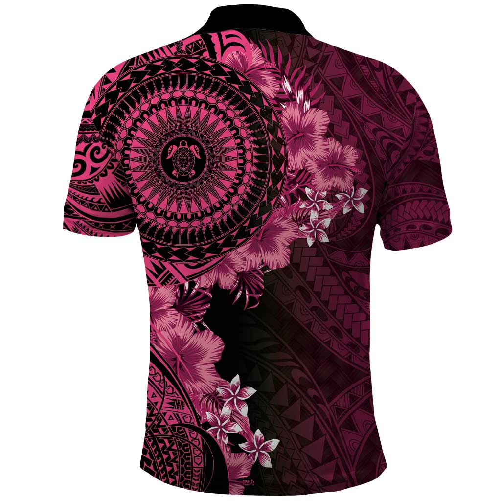 Vanuatu Polo Shirt Hibisus Polynesian Pattern Pink - Polynesian Pride