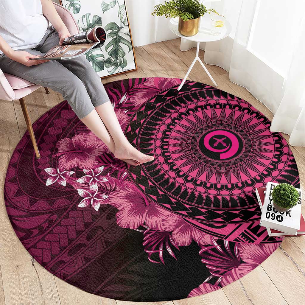 Vanuatu Round Carpet Hibisus Polynesian Pattern Pink - Polynesian Pride