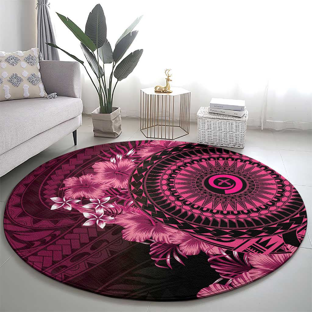 Vanuatu Round Carpet Hibisus Polynesian Pattern Pink - Polynesian Pride