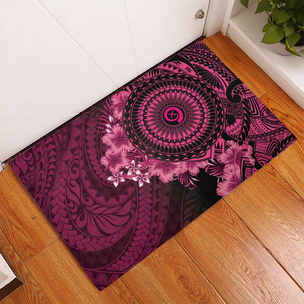 Vanuatu Rubber Doormat Hibisus Polynesian Pattern Pink LT14 - Polynesian Pride
