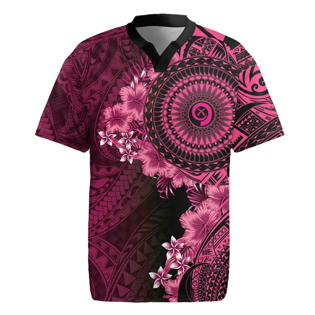 Vanuatu Rugby Jersey Hibisus Polynesian Pattern Pink LT14 Pink - Polynesian Pride