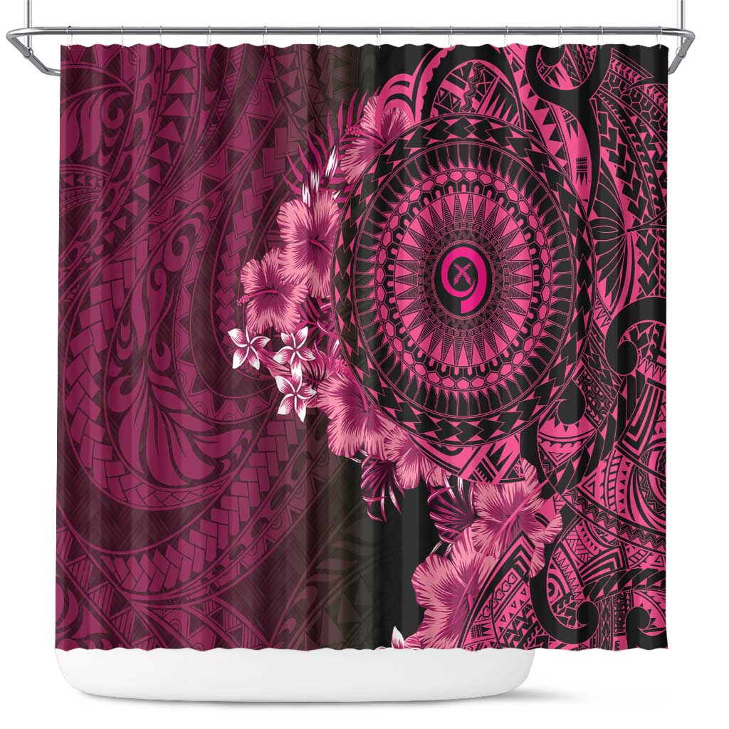 Vanuatu Shower Curtain Hibisus Polynesian Pattern Pink - Polynesian Pride