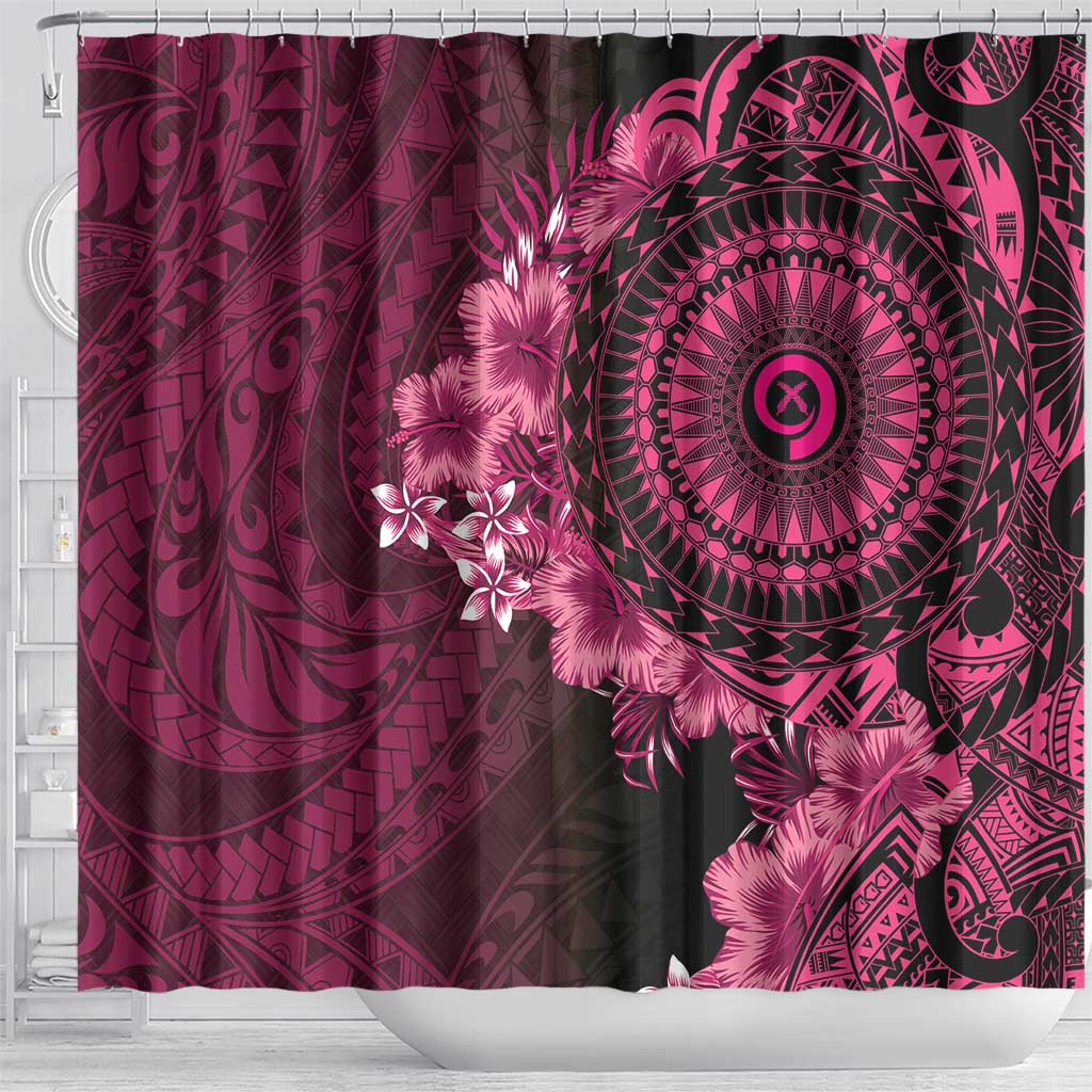 Vanuatu Shower Curtain Hibisus Polynesian Pattern Pink - Polynesian Pride