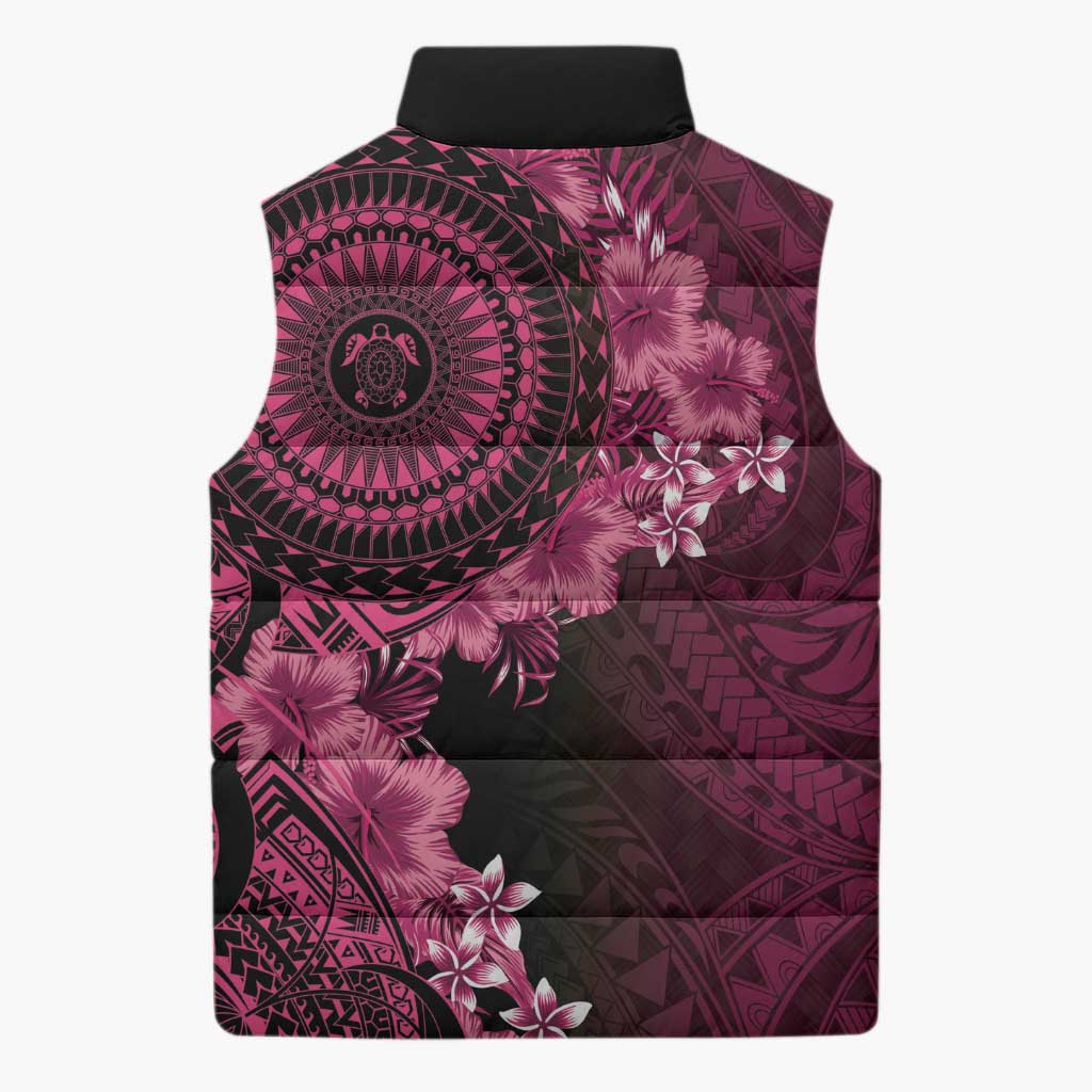 Vanuatu Sleeveless Puffer Jacket Hibisus Polynesian Pattern Pink LT14 - Polynesian Pride