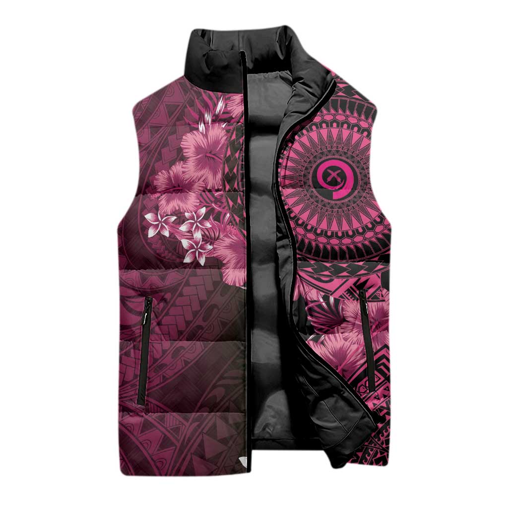 Vanuatu Sleeveless Puffer Jacket Hibisus Polynesian Pattern Pink LT14 - Polynesian Pride