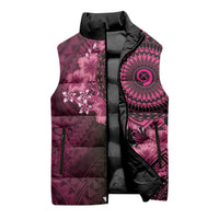 Vanuatu Sleeveless Puffer Jacket Hibisus Polynesian Pattern Pink LT14 - Polynesian Pride