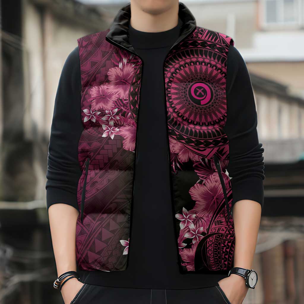 Vanuatu Sleeveless Puffer Jacket Hibisus Polynesian Pattern Pink LT14 - Polynesian Pride