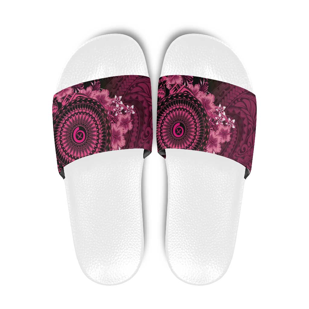 Vanuatu Slide Sandals Hibisus Polynesian Pattern Pink - Polynesian Pride