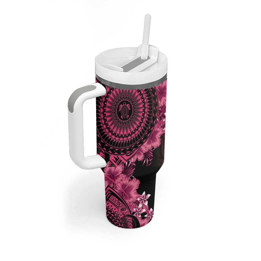 Vanuatu Tumbler With Handle Hibisus Polynesian Pattern Pink - Polynesian Pride
